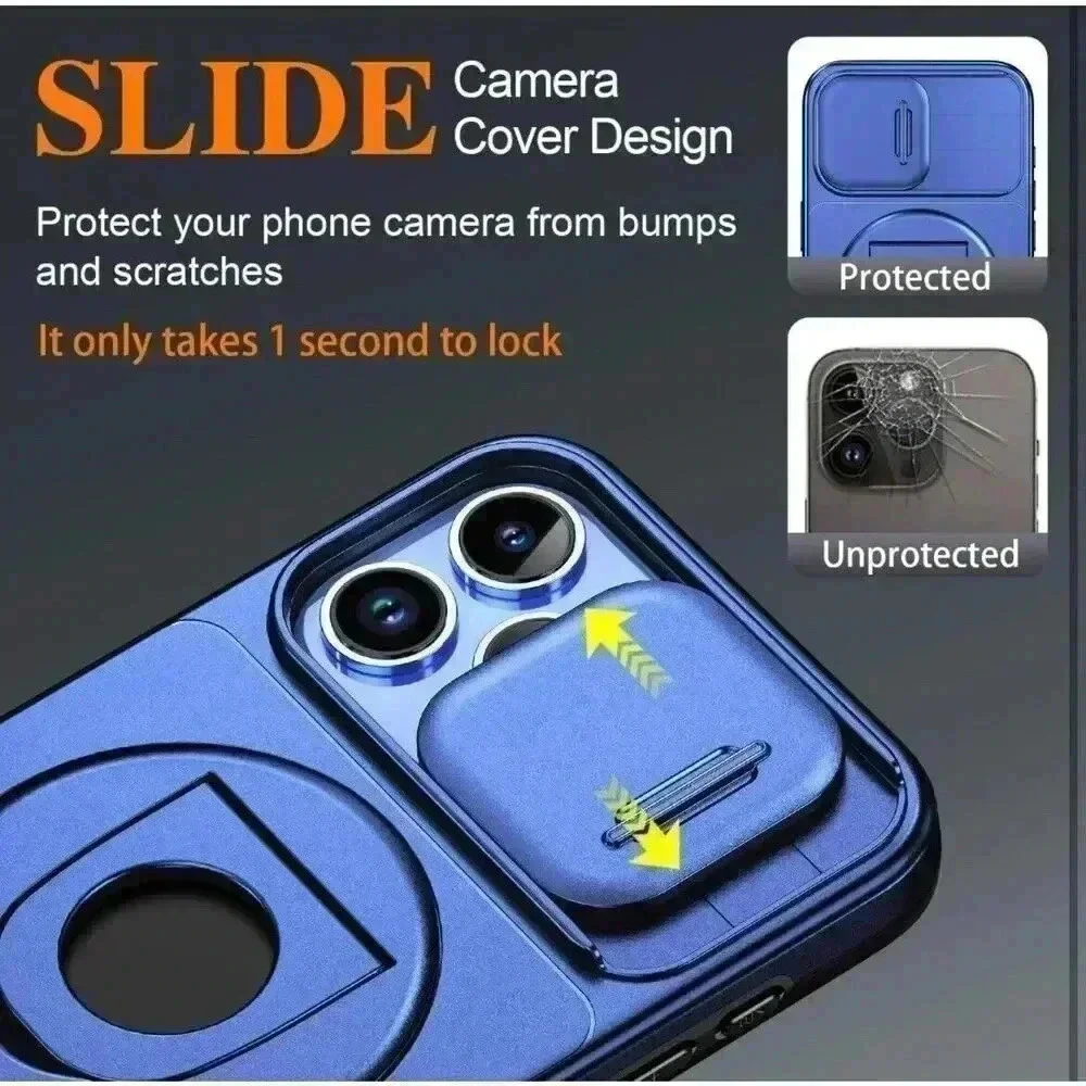 360 Rotatable‎ Magnetic Ring Case With Camera Cover For 13 Pro Max 6.7” Blue